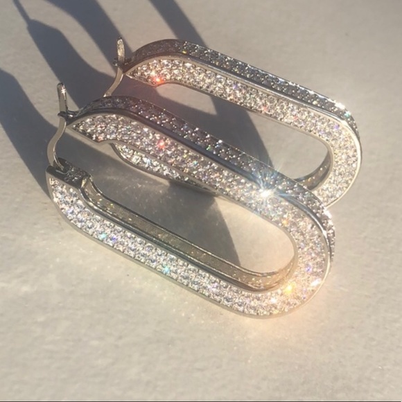 Celine Edwige Crystal Silver Hoop Earrings - Picture 6 of 7